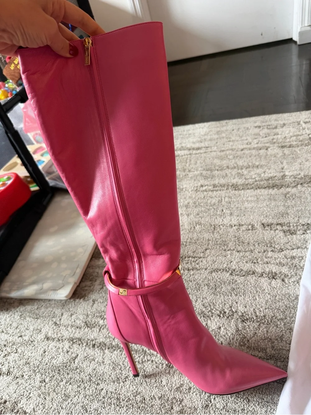Jimmy Choo Pink High Knee Pointed Toe Stiletto Boots NWOT